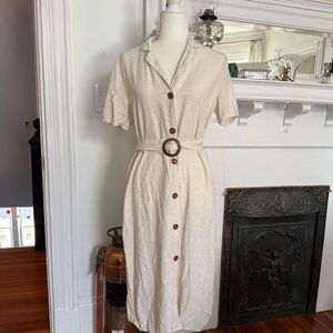 Mango Cream Midi Shirt Dress w/ Belt